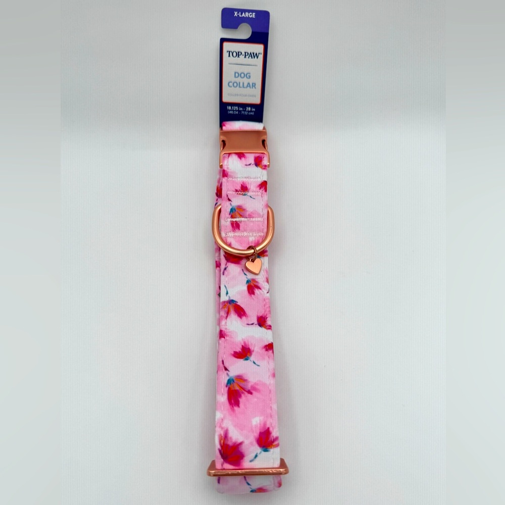 Top Paw Pink and Red Floral Dog Collar, XLarge